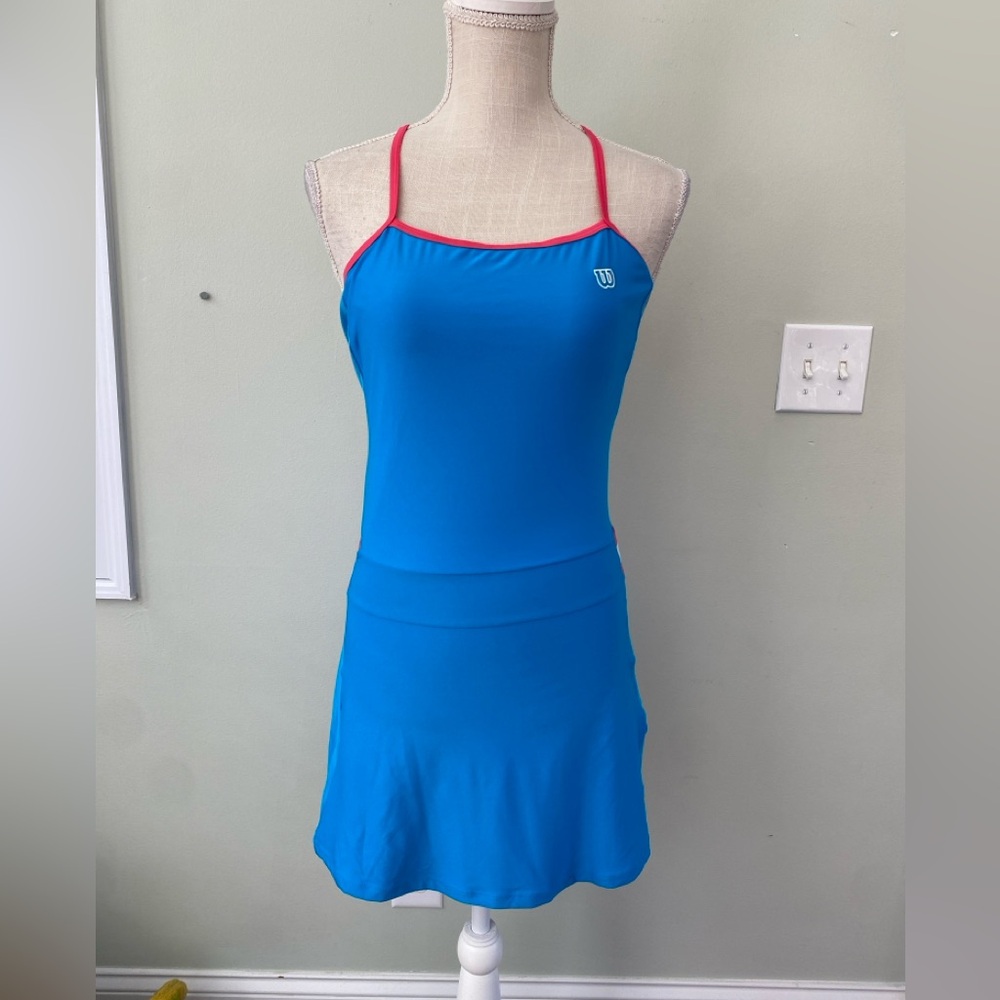 ❌SOLD❌WILSON TENNIS DRESS SMALL BLUE PINK ADJUSTABLE STRAPS BUILT IN BRA EUC